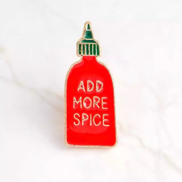 Jewelry - Add More Spice Sriracha Bottle Gold Enamel Pin